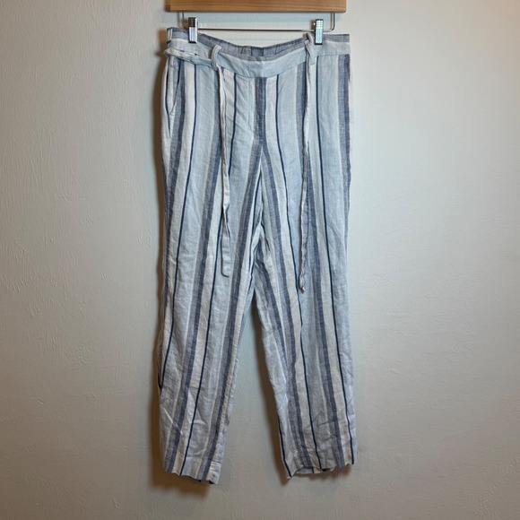 Talbots Petites Womens Linen Striped Belted Wide Leg Pants Size 6P - Picture 1 of 7